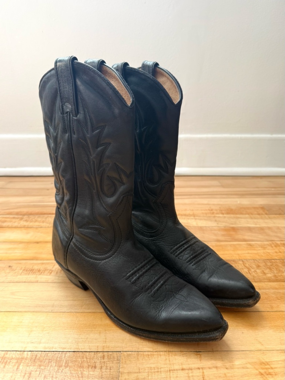 Black Leather Boulet Cowboy Boots